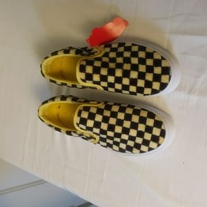 Women's Furry Vans Slip on Checkerboard Sneakers